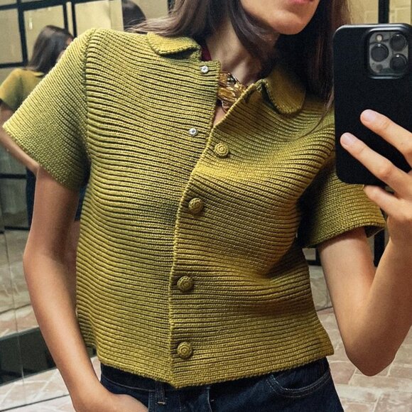 ZARA CHUNKY KNIT PETER PAN COLLAR CARDIGAN - Picture 1 of 7